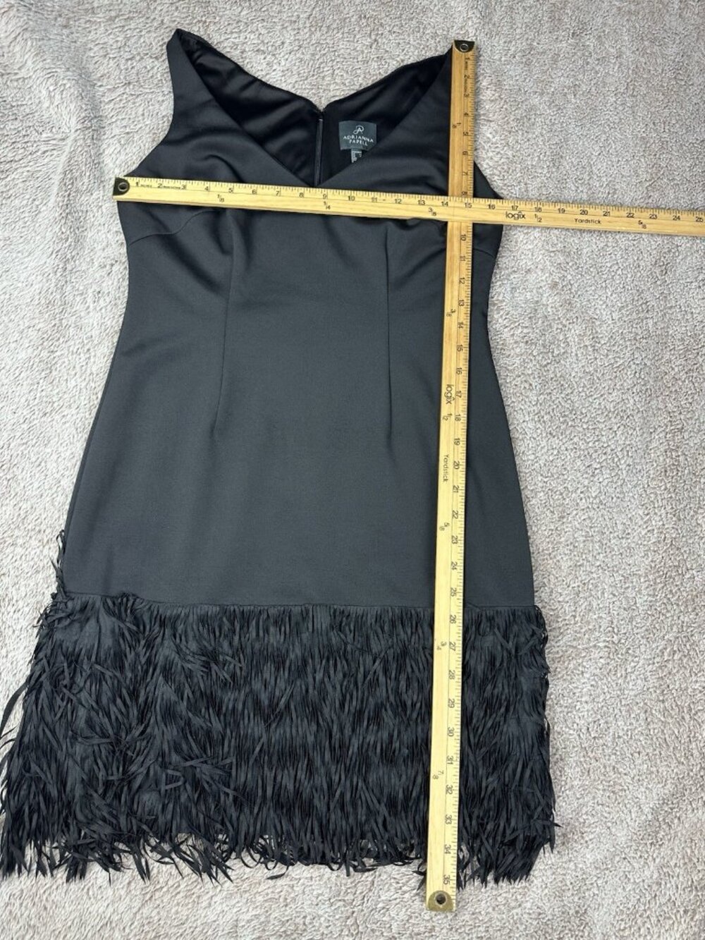Adrianna Papell Black Cocktail Dress Size 10 Sleeveless V-Neck Fringe Hem Formal - Picture 5 of 11